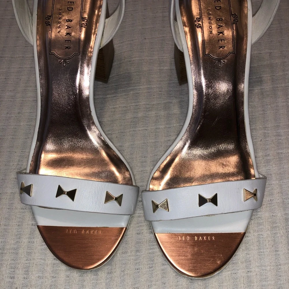 Ted Baker Biah White Studded Block Heeled Sandal (Size: 35.5; US 5)